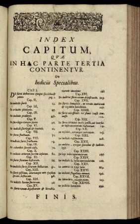 Index Capitum, Quæ In Hac Parte Tertia Continentur De Indiciis Specialibus.