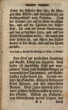 Manasses König von Juda, ein Singspiel. Anysis König von Egypten, eine prosaische Zwischenhandlung : zu höchsten Ehren Seiner hochfürstlichen Gnaden des Hochwürdigsten, des H. R. Reiches Fürsten Ludwig Joseph, Bischofes zu Freysing aus dem Reichsfreyherrlichen Geschlechte von Welden, von Hochaltigen, und Laubheim [et]c. [et]c. Ihres gnädigsten Landsfürsten, und Herrn, Herrn von den benedictinischen Musen auf dem Theater des hochfürstlichen Lyceums vorgestellet den 5. und 6. Herbstmonaths im Jahre 1781.