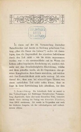 Ueber Leben und Tod : eine biologische Untersuchung