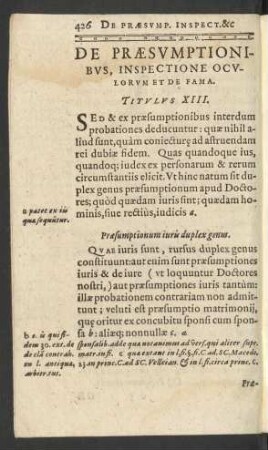 De Praesumptionibus, Inspectione Oculorum Et De Fama. Titulus XIII.