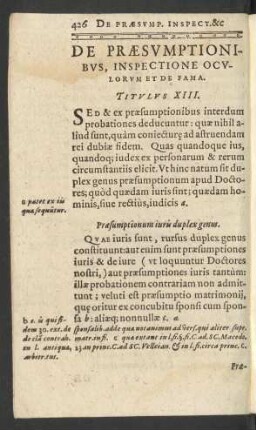 De Praesumptionibus, Inspectione Oculorum Et De Fama. Titulus XIII.