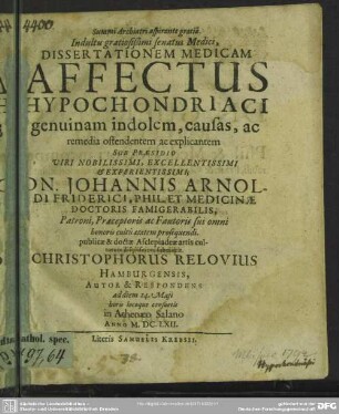 Affectus hypochondriaci genuina indolas, causas, ac remedia ostendentem ac explicantem