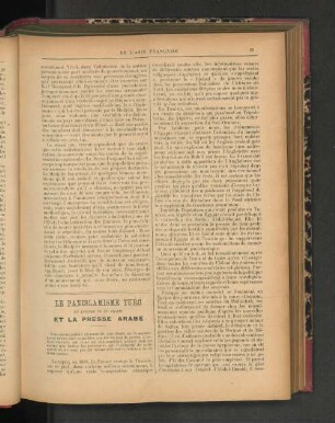 Le Panislamisme Turc et la Presse Arabe.