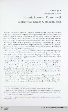 Seria nowa: Historia Pracowni Konserwacji Malarstwa i Rzeźby w Sukiennicach