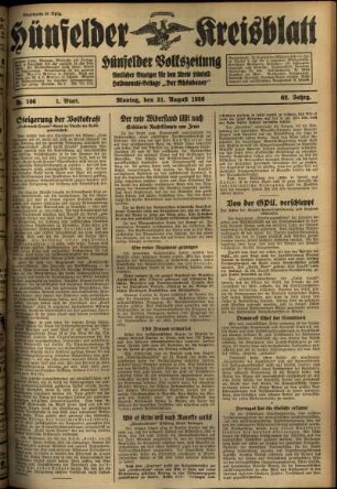 Erste Ausgabe vom Montag, den 31. August 1936.