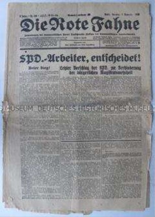 Tageszeitung der KPD "Die Rote Fahne" u.a. zur Bildung des Berliner Magistrats und zur Opposition in der KPdSU