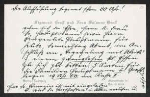 Brief von Sigmund Graff und Susanne Graff an Gerhart Hauptmann