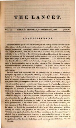 The lancet, 1836/37, Vol. 1