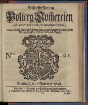 Nro. XLV, Montags, den 7. Novembr. 1746