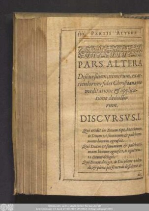 Pars Altera Discursuum; nimirum, ex articulorum fidei Christianae pia meditatione & applicatione deductorum.