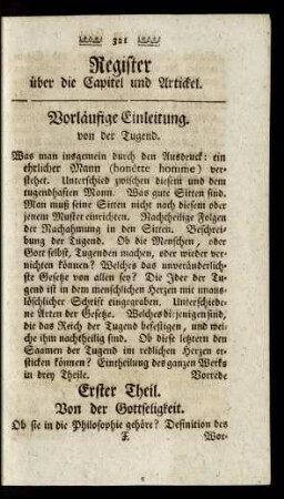 Register über die Capitel und Artickel
