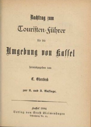 Nachtrag zum Touristen-Führer für die Umgebung von Kassel