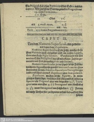 Capvt III. Von dem Numero Superficiali, insgemein, und dann dem Aequilatero
