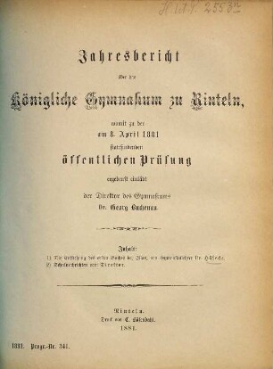 Jahresbericht : über das Schuljahr .... 1880/81