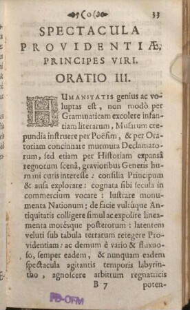 Spectacula Providentiae, Principes Viri. Oratio III.
