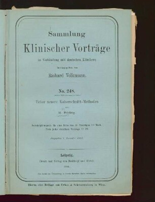 Ueber neuere Kaiserschnitt-Methoden