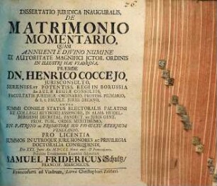 Dissertatio Juridica Inauguralis, De Matrimonio Momentario
