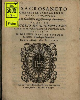 De Sacrosancto Evcharistiae Sacramento, Theses Theologicae