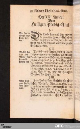 Der XXI. Articul. Vom Heiligen Predig-Amt.