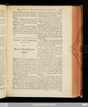Thesis Septuagesima Quarta, De Primo Decalogi praecepto.