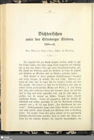 Dichterisches unter den Eisenberger Kindern, 1910-11