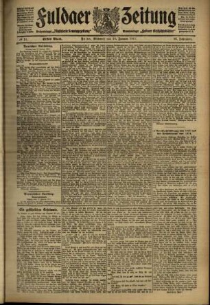 Erste Ausgabe vom Mittwoch, den 18. Januar 1911.