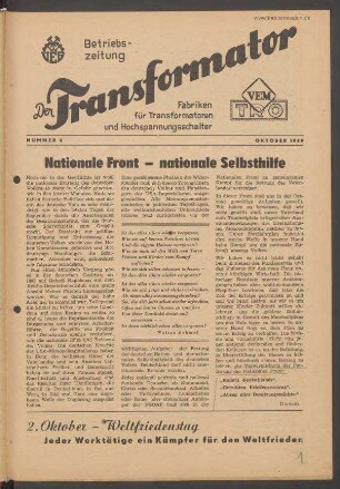 TRO-Betriebszeitung 'Der Transformator'; Nr. 6/1949 (Oktober 1949)