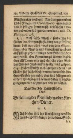 Das Vierdte Hauptstücke/ Von Bestellung der Geistlichen/ oder Kirchen-Diener