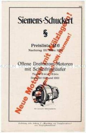 Preisliste M 6 über offene Drehstrommotoren mit Schleifringläufer