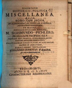Dissertatio historico-politica miscellanea