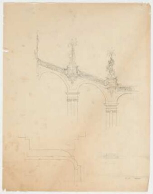 Thiersch, Friedrich von; München; Justizpalast - Treppengeländer (Ansicht, Perspektivischer Schnitt)