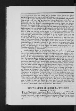 Zum Gedächtnis an Senior D. Behrmann.