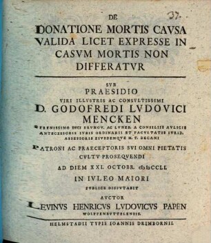 De donatione mortis cavsa valida, licet expresse in casvm mortis non differatvr
