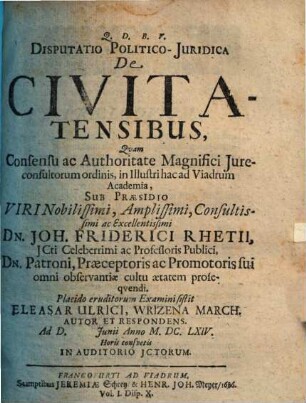 Disputatio Politico-Iuridica De Civitatensibus