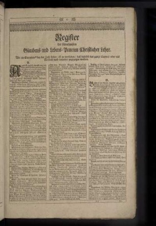Register der fürnehmsten Glaubens- und Lebens-Puncten Christlicher Lehre.