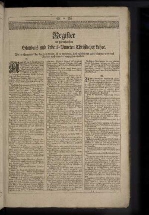 Register der fürnehmsten Glaubens- und Lebens-Puncten Christlicher Lehre.