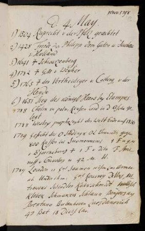 43r-50v, 4. May: 1504 Ruprecht von der Pfalz gaechtet - 1569 Herzog Wolfgang von Zweibrücken...