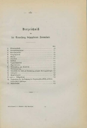 Verzeichniß der der Anweisung beigegebenen Formulare.