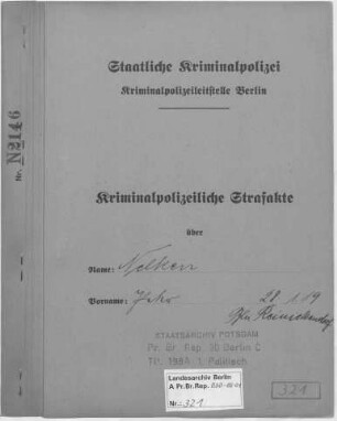 Kriminalpolizeiliche Strafakte Peter Nelken (*28.01.1919)