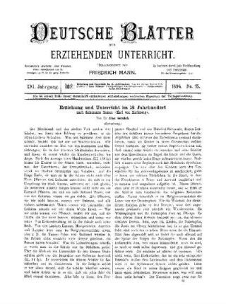 Erziehung und Unterricht im 18. Jahrhundert : nach Salzmanns Roman "Karl von Karlsberg" ; (Fortsetzung)