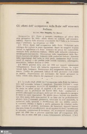 22. Gli effetti dell' occupazione della Ruhr sull' economia Italiana
