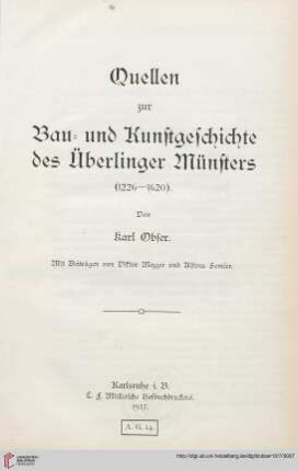 Quellen zur Bau- und Kunstgeschichte des Ueberlinger Muensters : 1226 - 1620