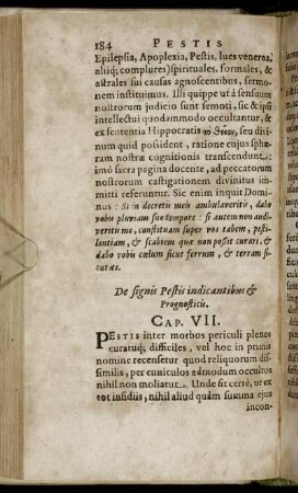 De signis Pestis indicantibus & Prognosticis. Cap. VII.