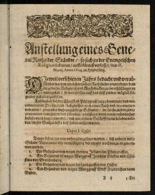 3-7, Aufstellung eines General Raths der Ständte...