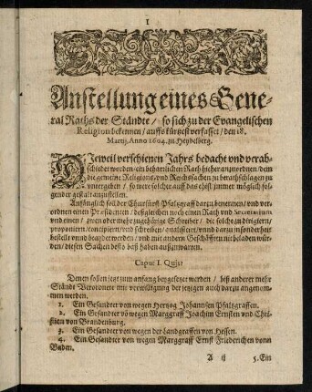 3-7, Aufstellung eines General Raths der Ständte...