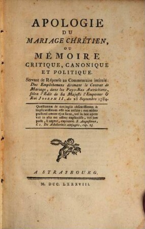 Apologie du mariage chretien