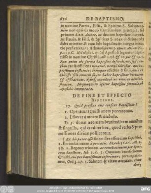 De Fine Et Effecto Baptismi.