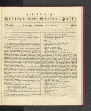 No 883. Hamburg. Mittwoch, den 8. Januar. 1834.: No. 883, Hamburg. Mittwoch, den 8. Januar. 1834.