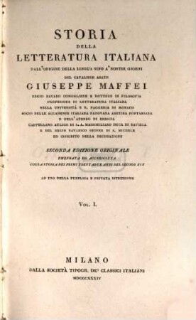 Storia della letteratura italiana dall'origine della lingua sino a'nostri giorni : ad uso della pubblica e privata istruzione. 1