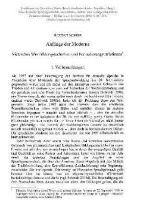 Anfänge der Moderne. Nietzsches Wortbildungstechniken und Formulierungsvariationen
